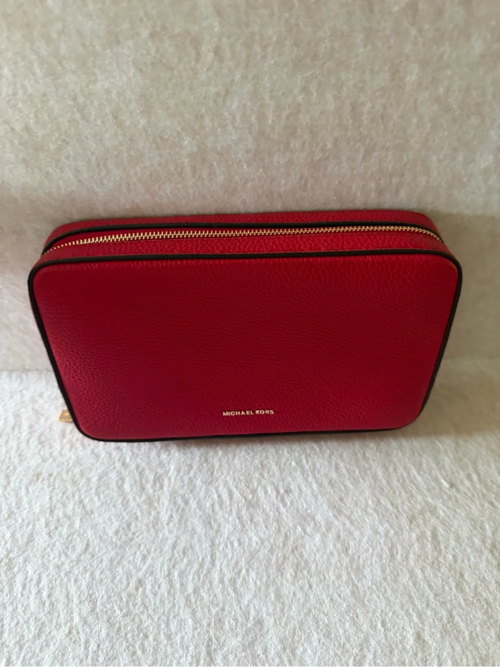 Michael Kors Red Pebbled Leather Cosmetic Case with Gold Logo